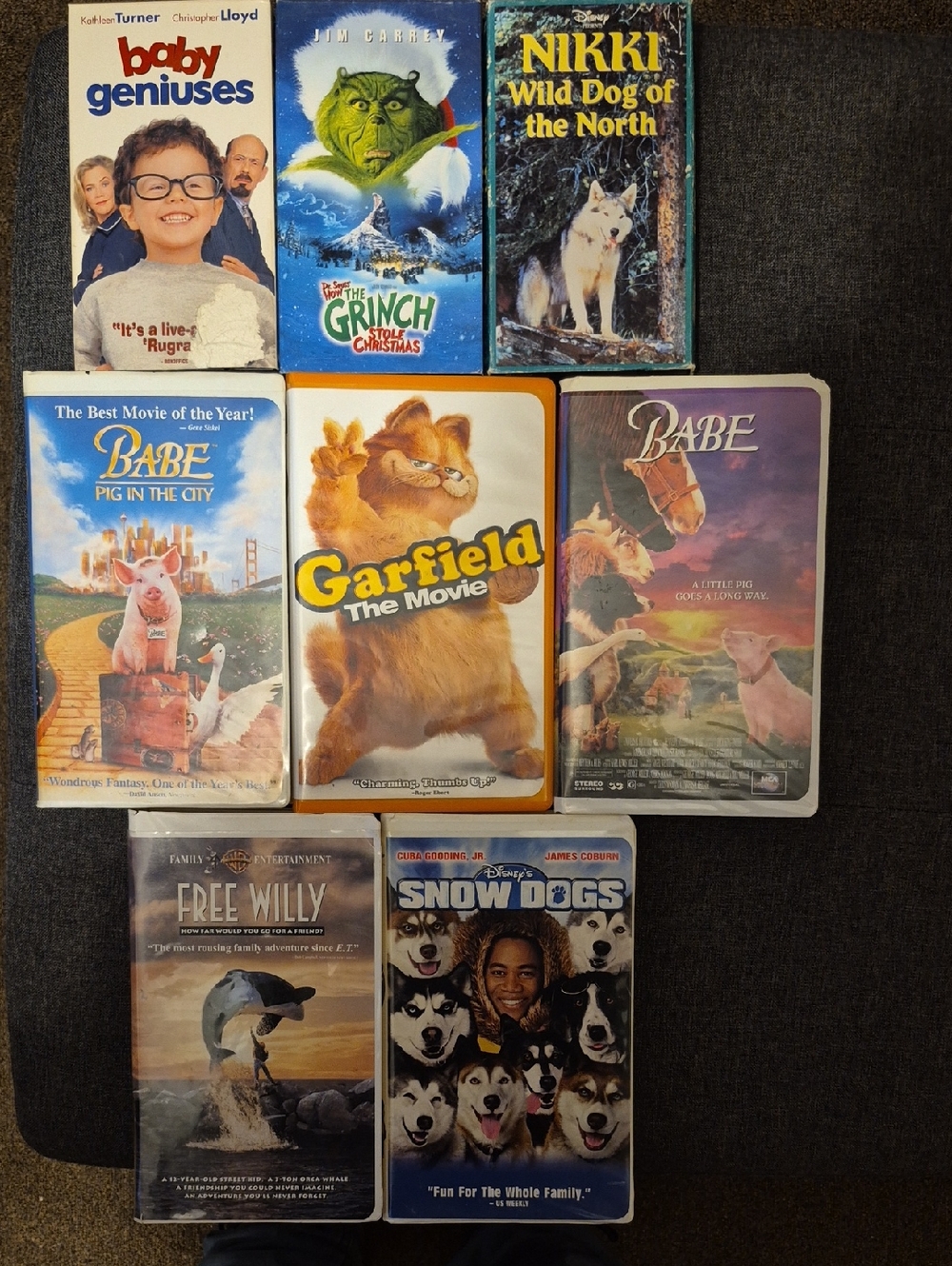 Assorted Family Movie VHS Lot — Garfield, Babe, Free Willy, Snow Dogs & More